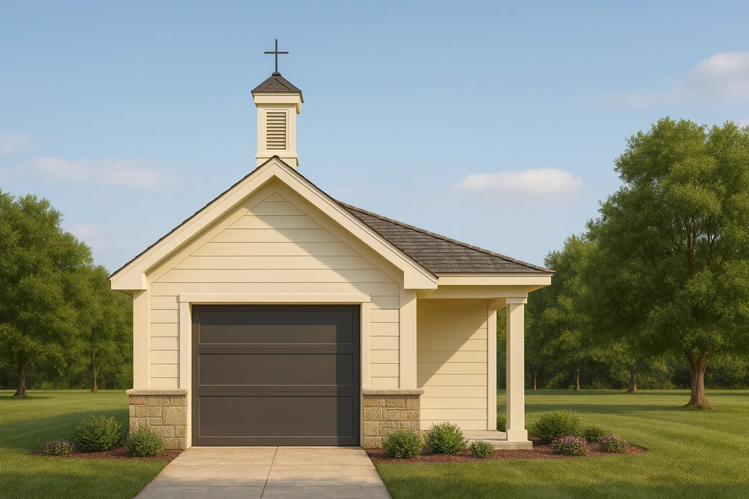 Compact Shed Plan 16'x16' Garden Shed with Covered Porch & Vaulted Ceilings