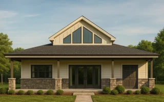 Plan  9-1075 - Aster Bluff Farmhouse  | Craftsman Pool House - 0-Bed, 1-Bath, 743 SF