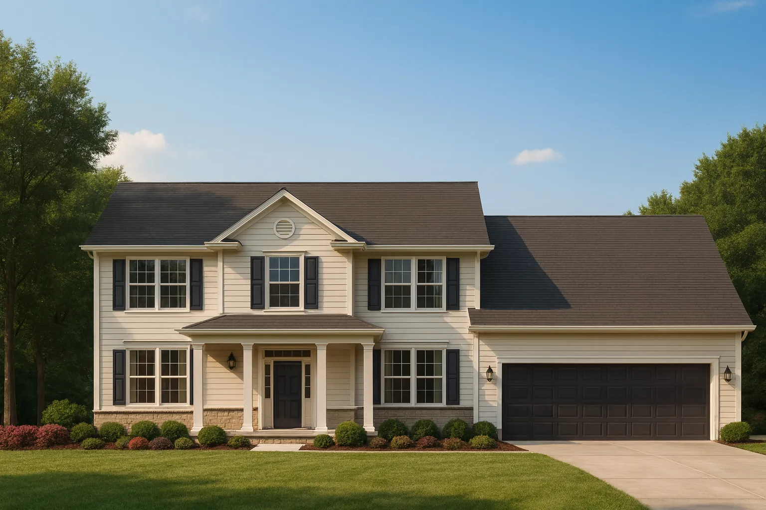 Traditional 2-Story House Floor Plan with Classic Curb Appeal