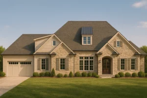 Elegant 2-Story House Plan with Brick Detailing and Bonus Room