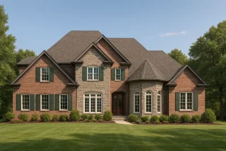 Elegant 3-Story House Plan with European Design and Vaulted Ceilings