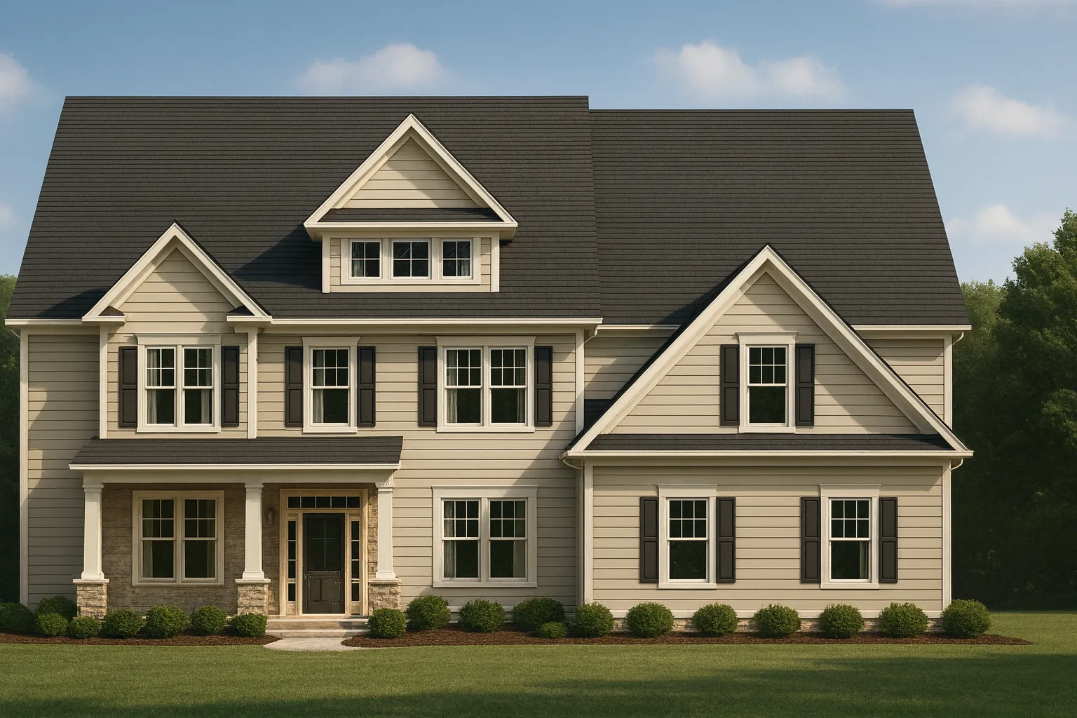 Colonial Revival Home Floor Plan with 3 Stories and Vaulted Ceilings