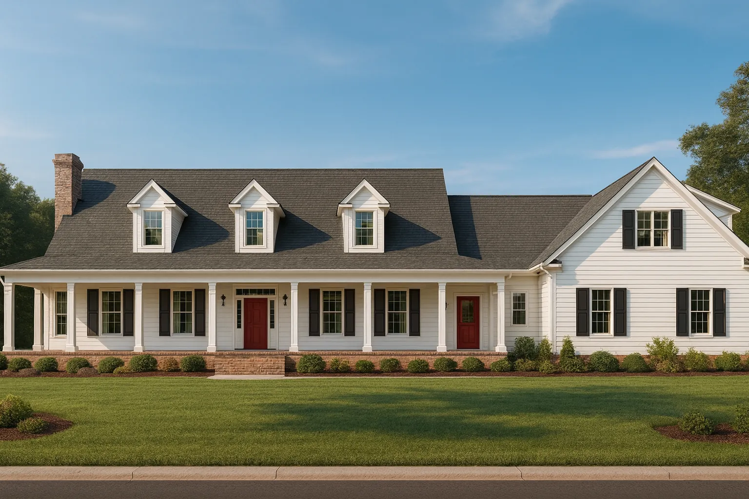 Traditional 2-Story House Plan with Wrap-Around Porch and Bonus Rooms
