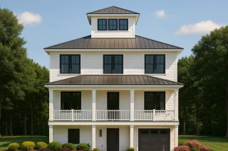 Charming 3-Story Home Plan with Coastal Architecture and CAD Design