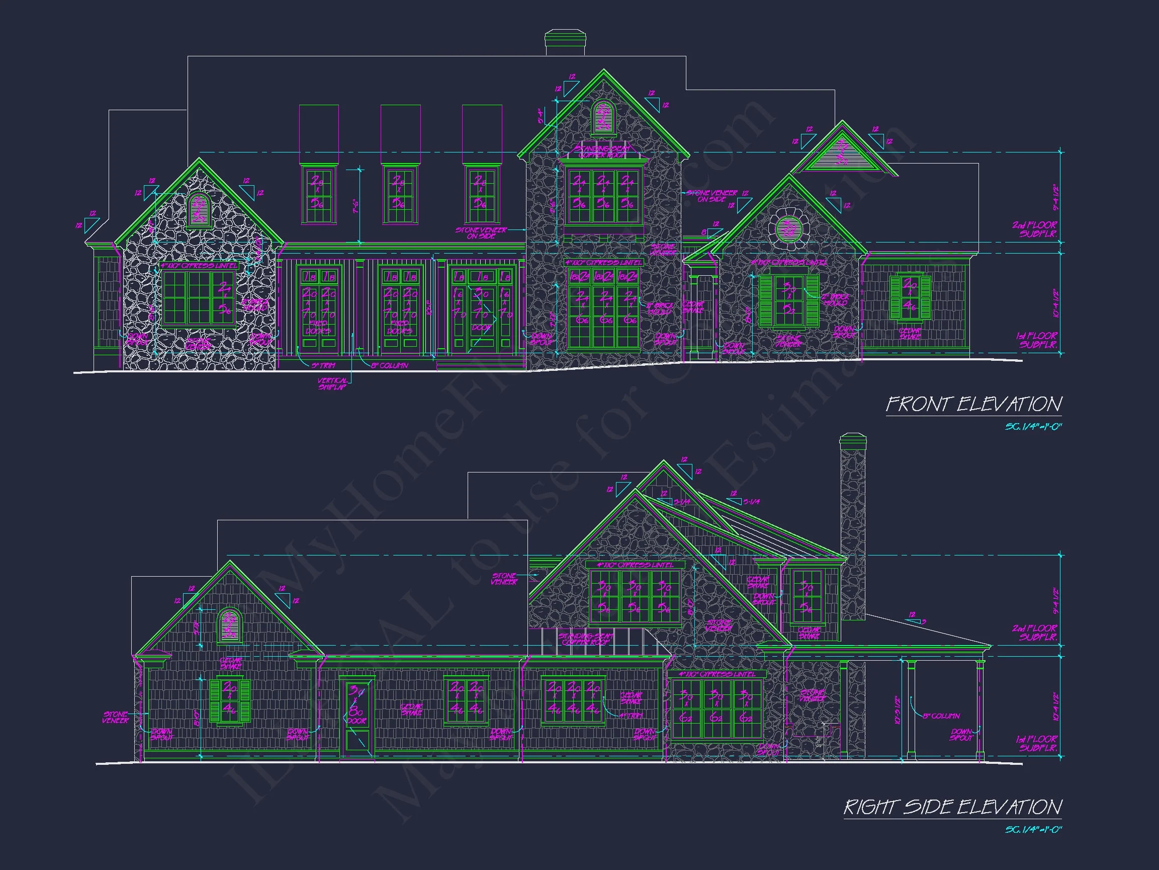 15-2010 HOUSE PLAN - Colonial Craftsman House: Floor Plan & Blueprint; CAD Design 10 Colonial Craftsman Home Plan with 2 Stories & Classic Style