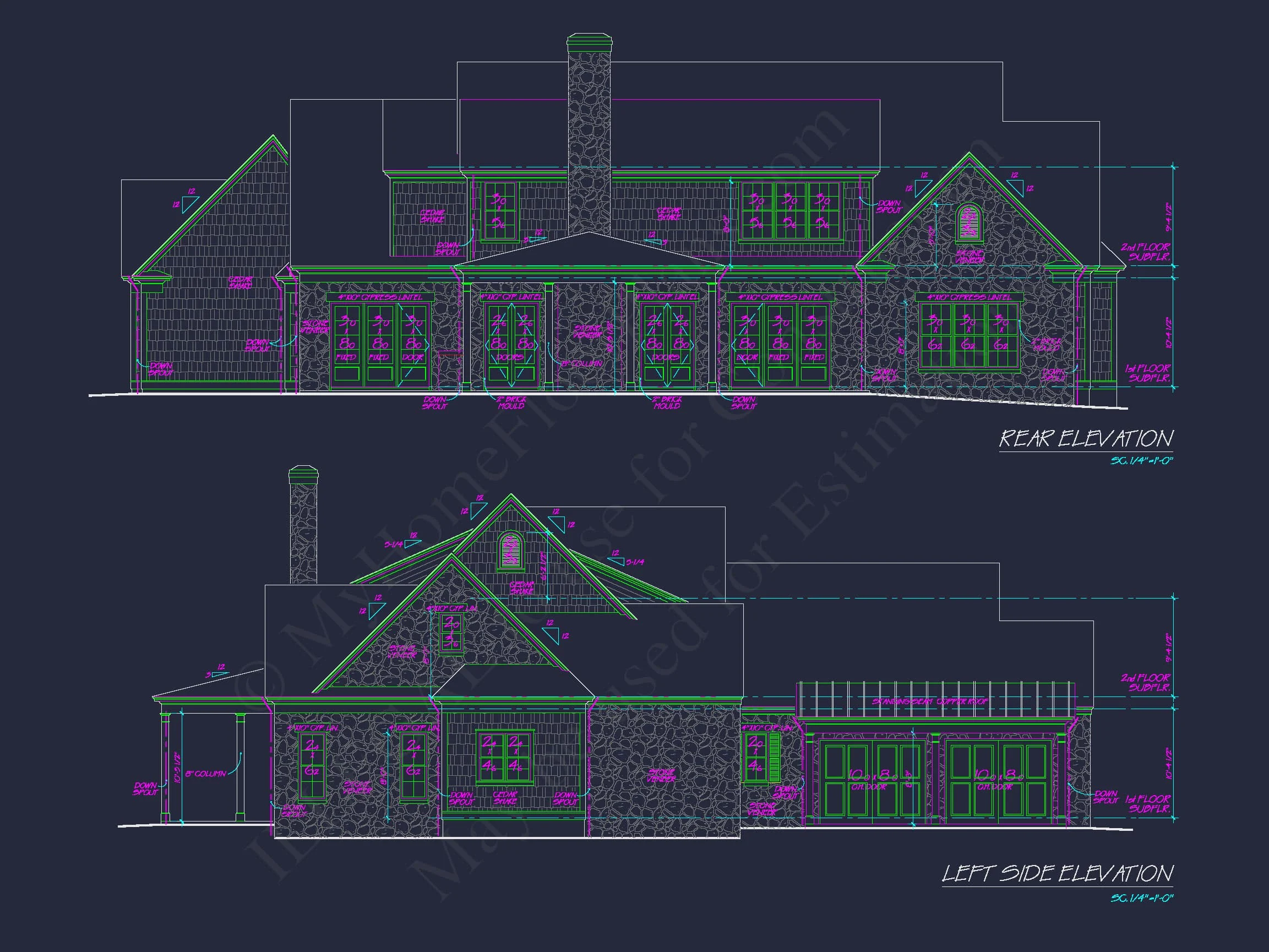 15-2010 HOUSE PLAN - Colonial Craftsman House: Floor Plan & Blueprint; CAD Design 11 Colonial Craftsman Home Plan with 2 Stories & Classic Style
