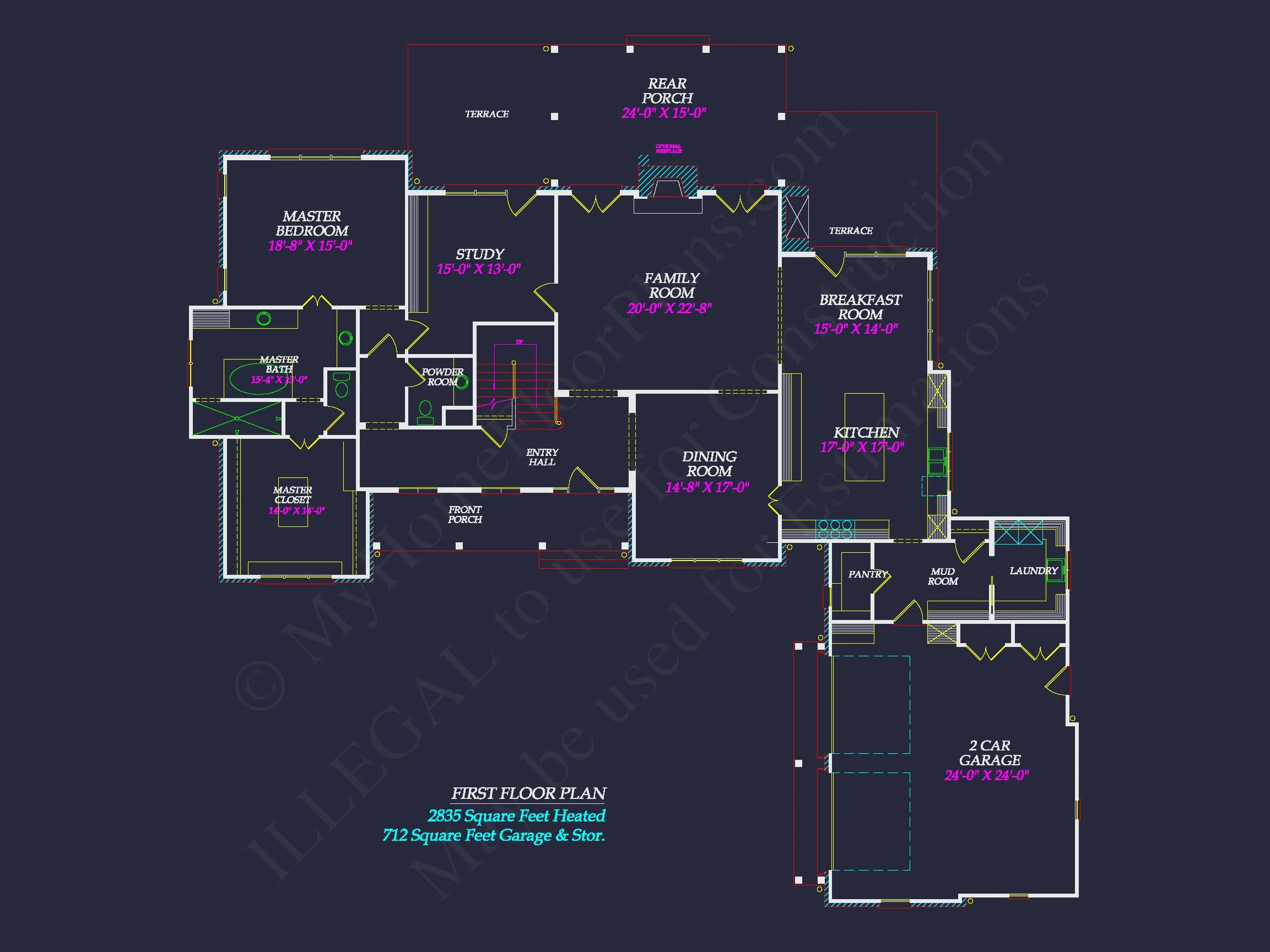15-2010 HOUSE PLAN - Colonial Craftsman House: Floor Plan & Blueprint; CAD Design 6 Colonial Craftsman Home Plan with 2 Stories & Classic Style