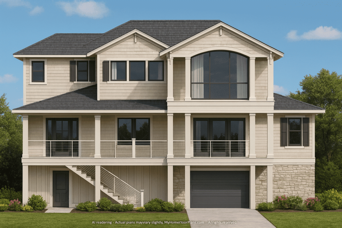 Stunning 2-Story Beach House Floor Plan with Open Layout