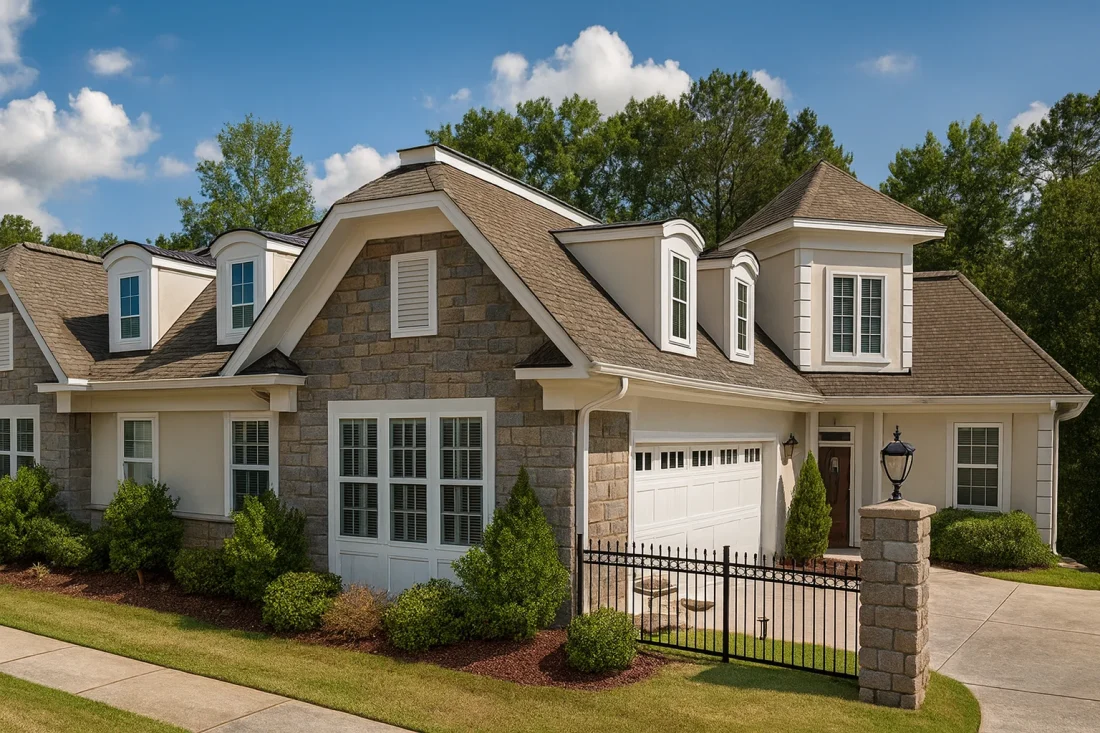 two-story traditional duplex house plan with 5,632 heated sq. ft.