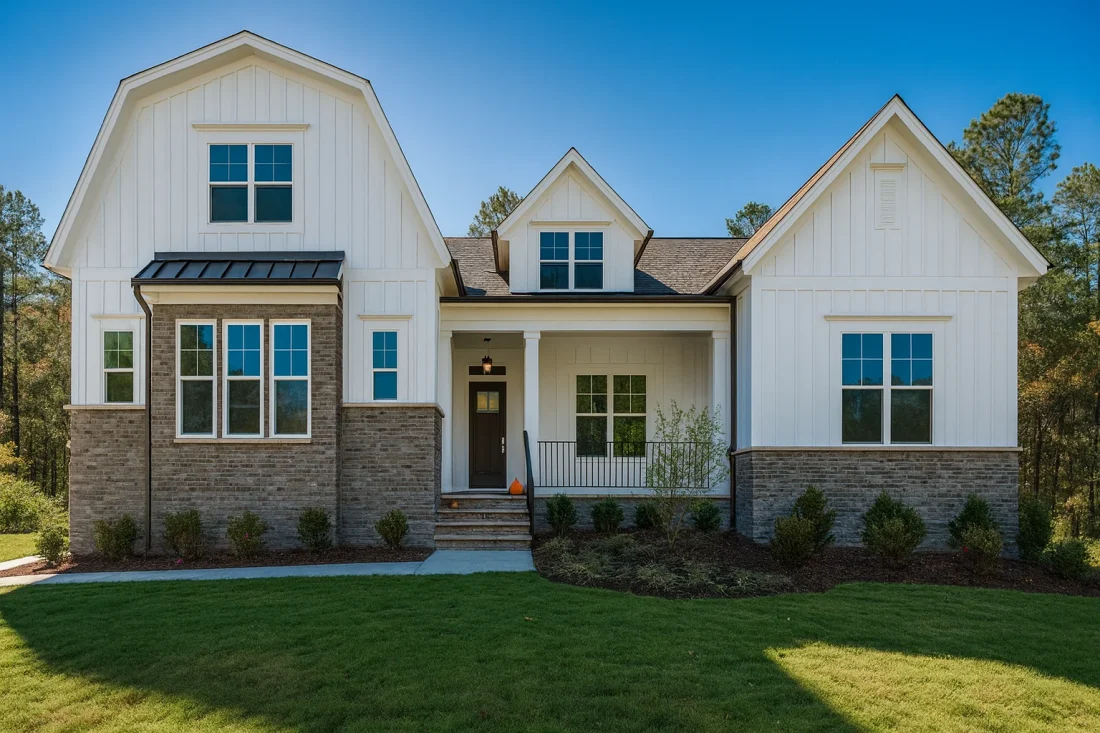 barn-style house plan offers 4 bedrooms, 3 baths