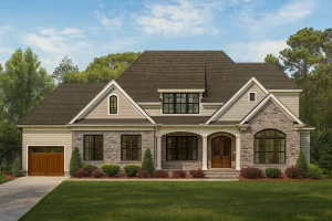 Modern Craftsman Home Floor Plan with 5 Bedrooms and Vaulted Ceilings