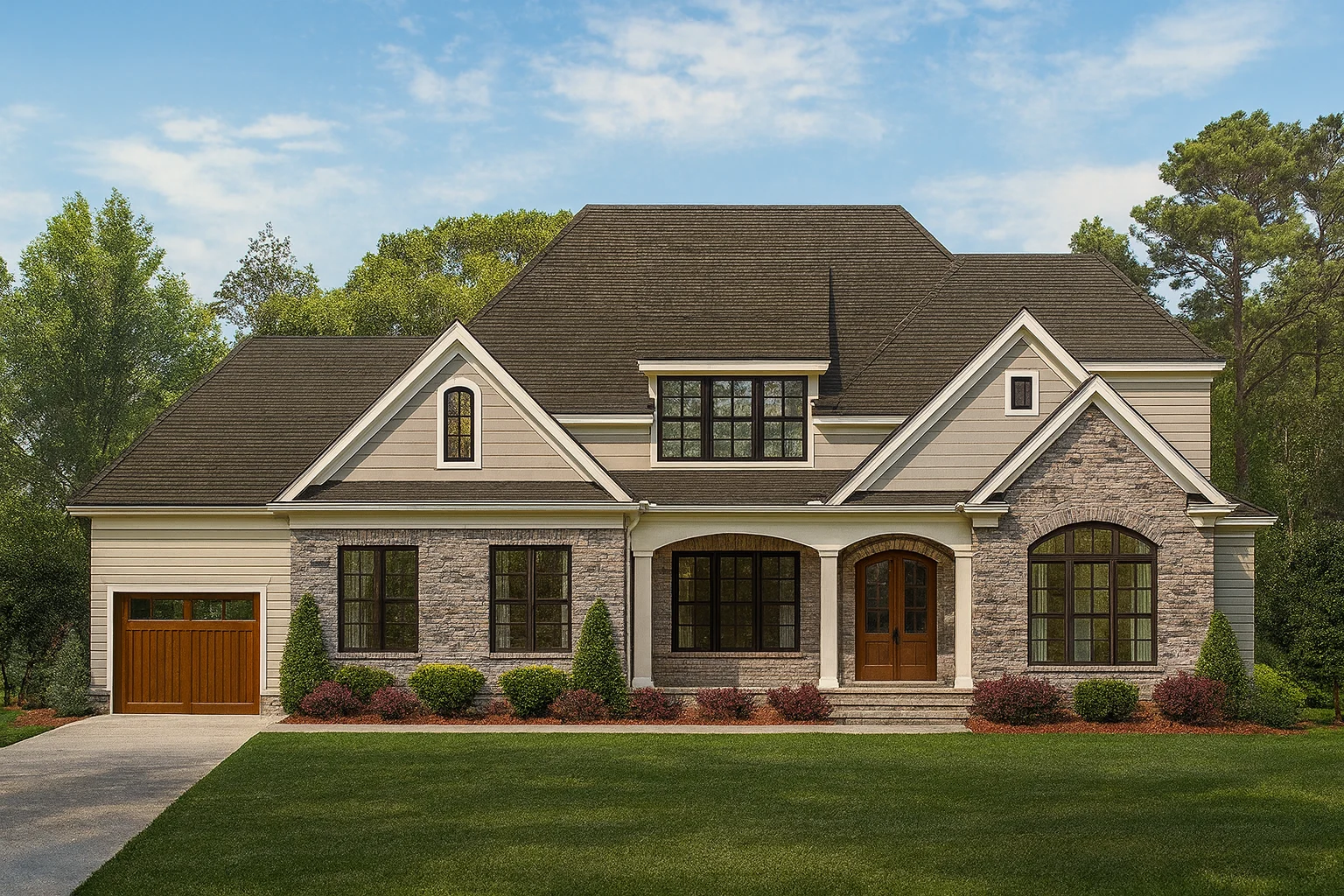 Modern Craftsman Home Floor Plan with 5 Bedrooms and Vaulted Ceilings
