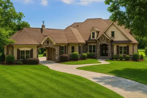 Luxurious House Plan with Angled Garage and Vaulted Ceilings