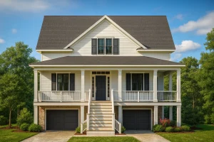 Beach House Blueprint 2.5-Story Home with Split Garage