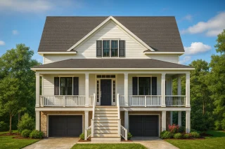 Beach House Blueprint 2.5-Story Home with Split Garage