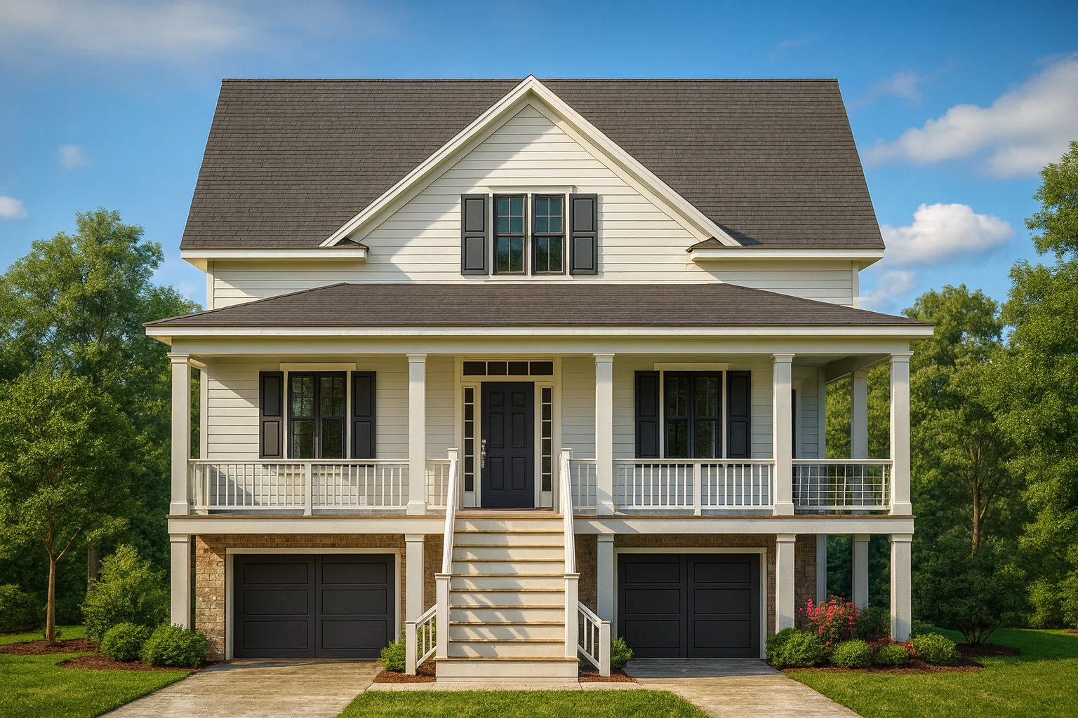 Beach House Blueprint 2.5-Story Home with Split Garage