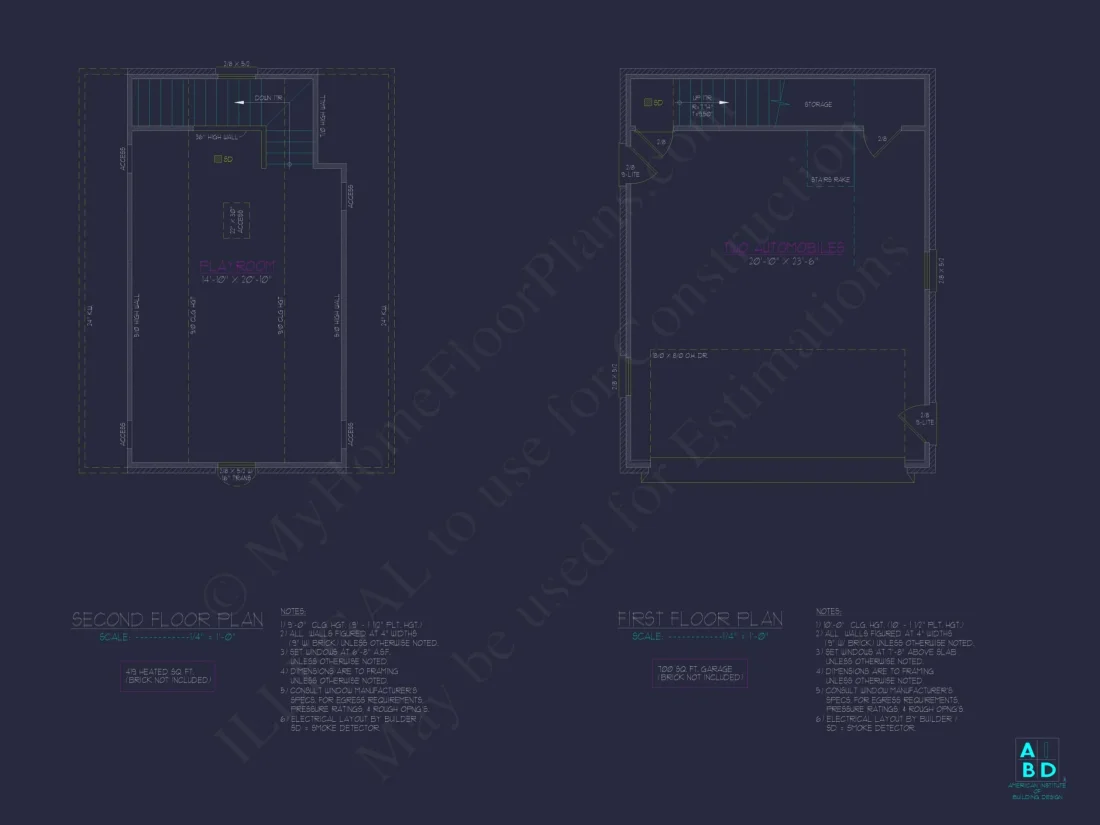 Compact House Garage Plan with Bonus Room | Floor Plan Blueprint Designs