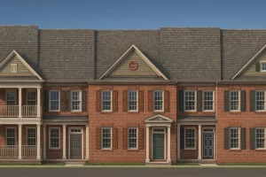 Luxury House Plans 5 Colonial 5-unit townhome front and rear elevations with symmetrical façade and classic design details