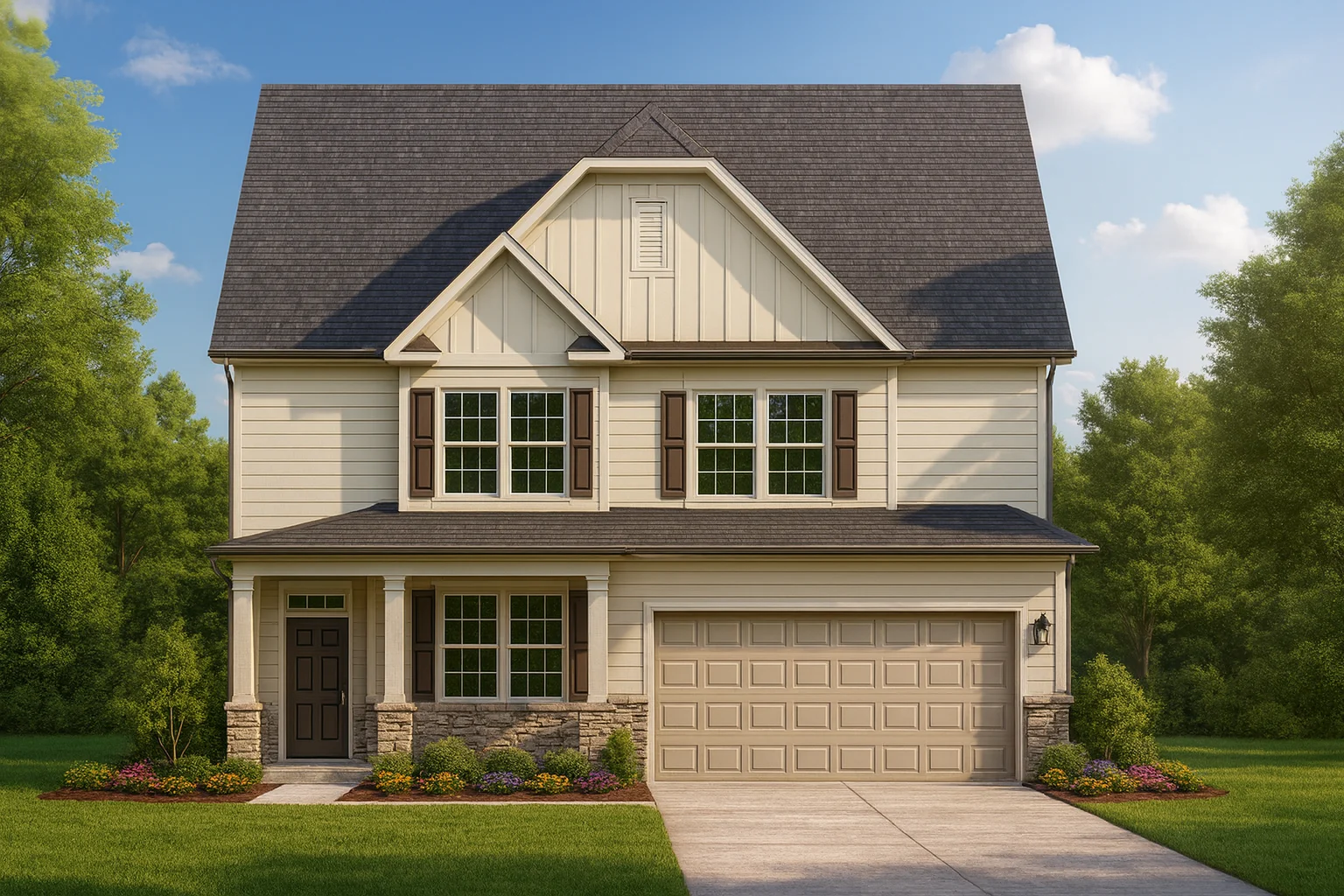 2-Story Traditional Home Plan with 4 Bedrooms and Open Floor Plan