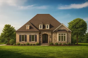 Traditional 3-Bedroom House Plan with Courtyard and Brick Exterior