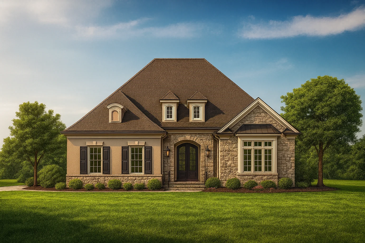 Traditional 3-Bedroom House Plan with Courtyard and Brick Exterior