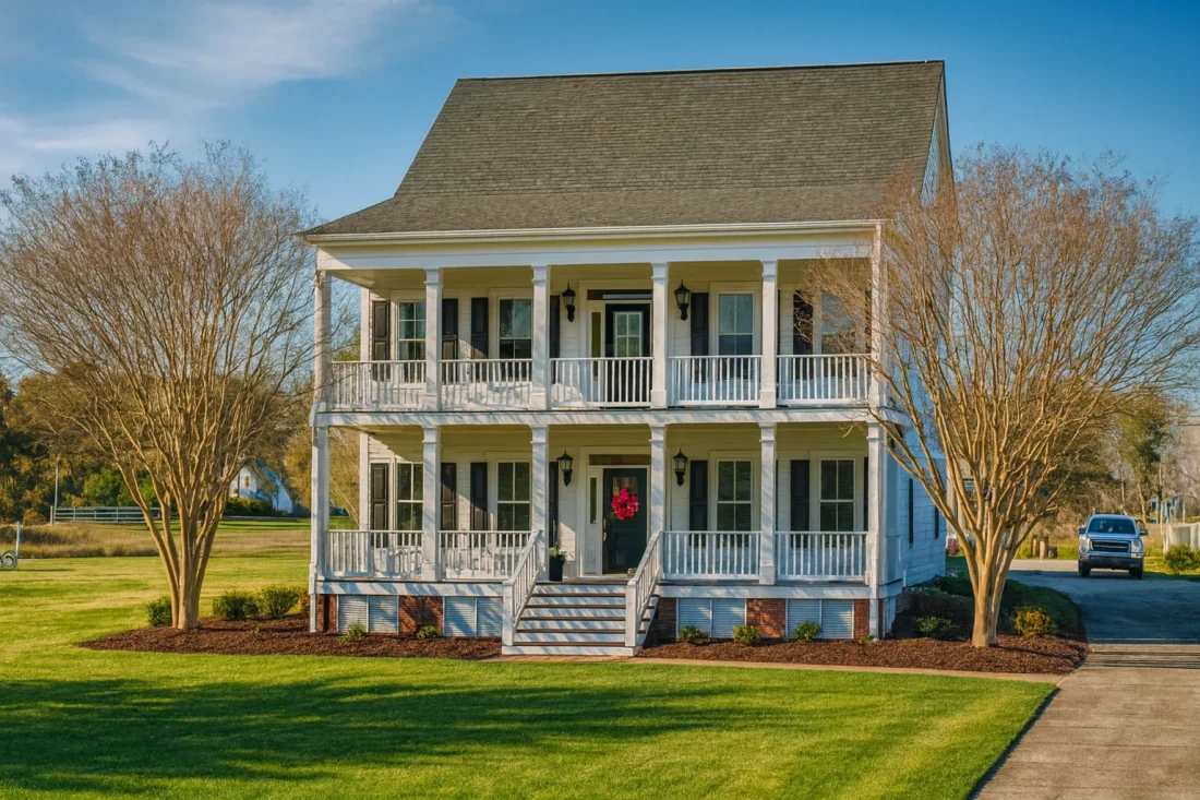 Colonial house plan with 3,452 heated sq. ft., open layout, 2 stories