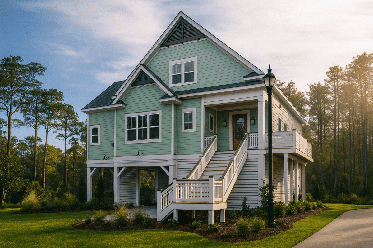 Coastal Beach House Floor Plan with 2.5 Stories and CAD Design
