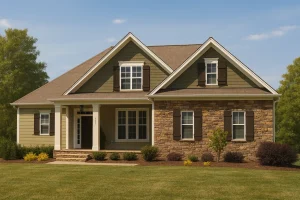 Craftsman Traditional style house plan with 4 bedrooms and inviting front porch exterior.