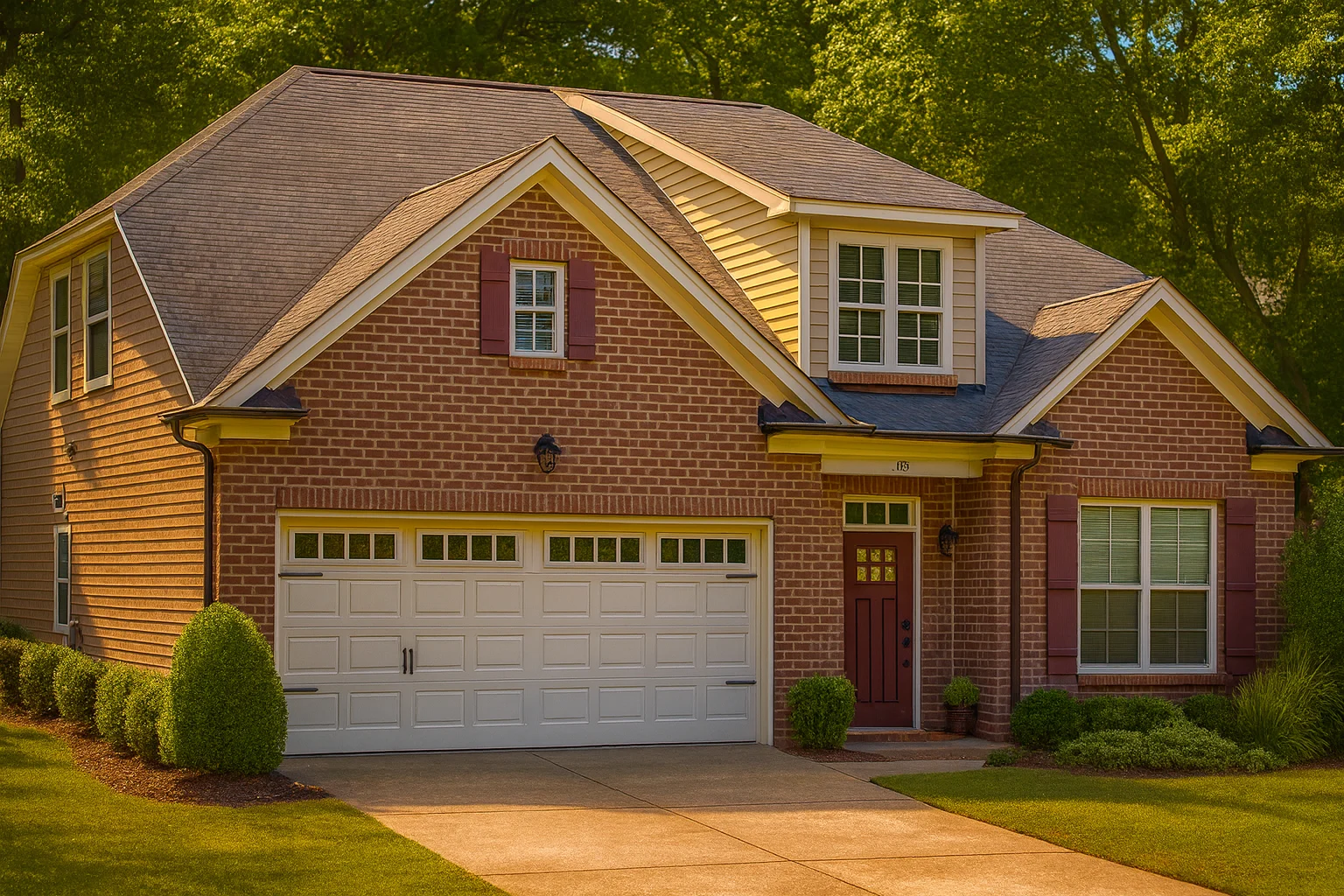 Traditional Ranch House Plans 9 Traditional two-story brick house with gable roof and front-load garage