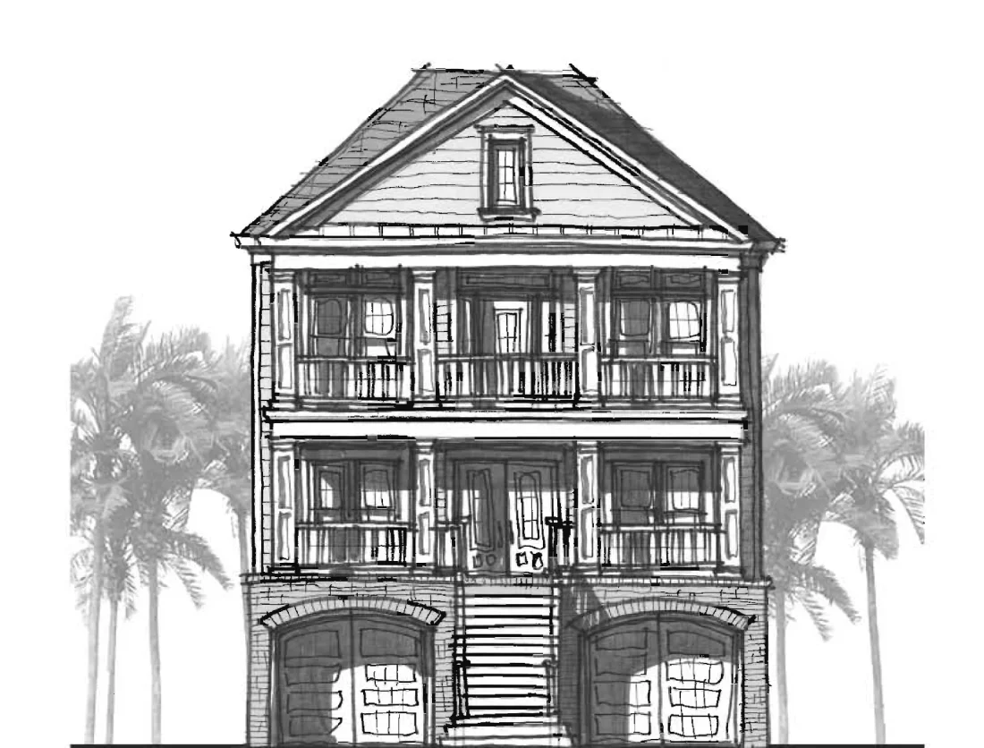 3-story coastal house plan with 3 bedrooms, 2 baths FRONT ELEVATION