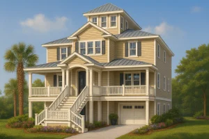 Modern Beach Home Plan with 3 Floors and CAD Designs