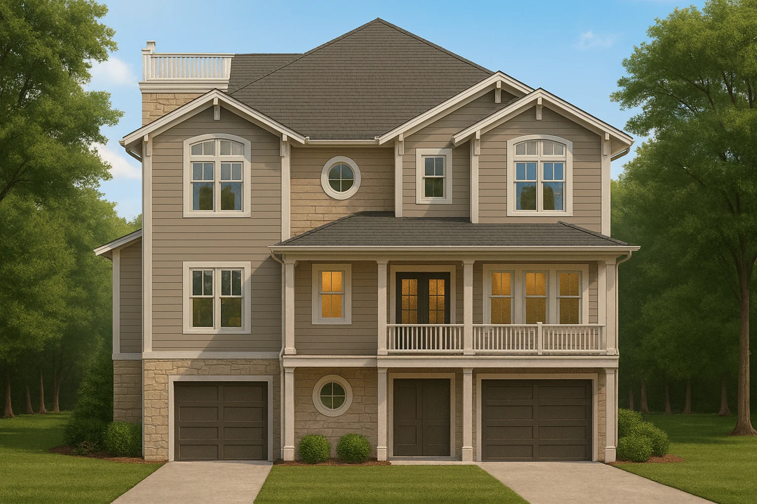 Modern Coastal Home Plan 3 Floors, 4 Beds, 5+ Baths