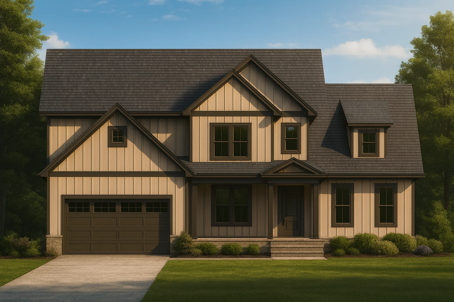 Colonial Farmhouse Home Plan with 2 Floors and 4 Bedrooms