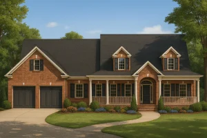 Narrow Lot House Plans 3 Traditional Home Floor Plan with CAD Designs & 3 Garage Bays