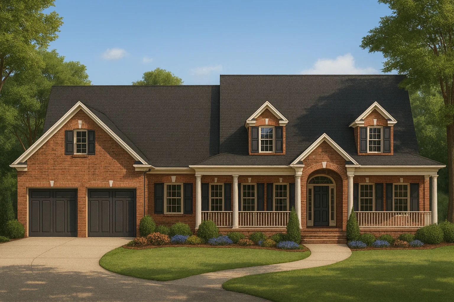 Covered Front Porch House Plans 27 Traditional Home Floor Plan with CAD Designs & 3 Garage Bays