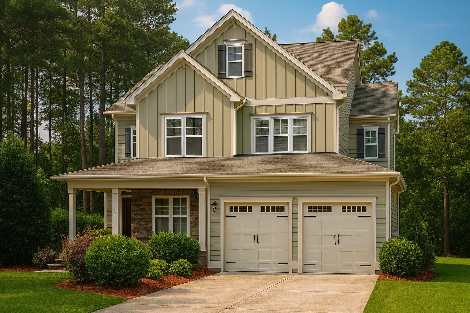 Two-story Craftsman house plan with traditional farmhouse design, front porch, and attached garage