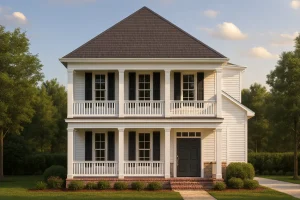Luxury House Plans 7 Two-story Colonial Southern-style house plan with double front porches and symmetrical façade
