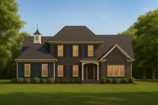Colonial Farmhouse Home Plan with CAD Designs & Floor Plans
