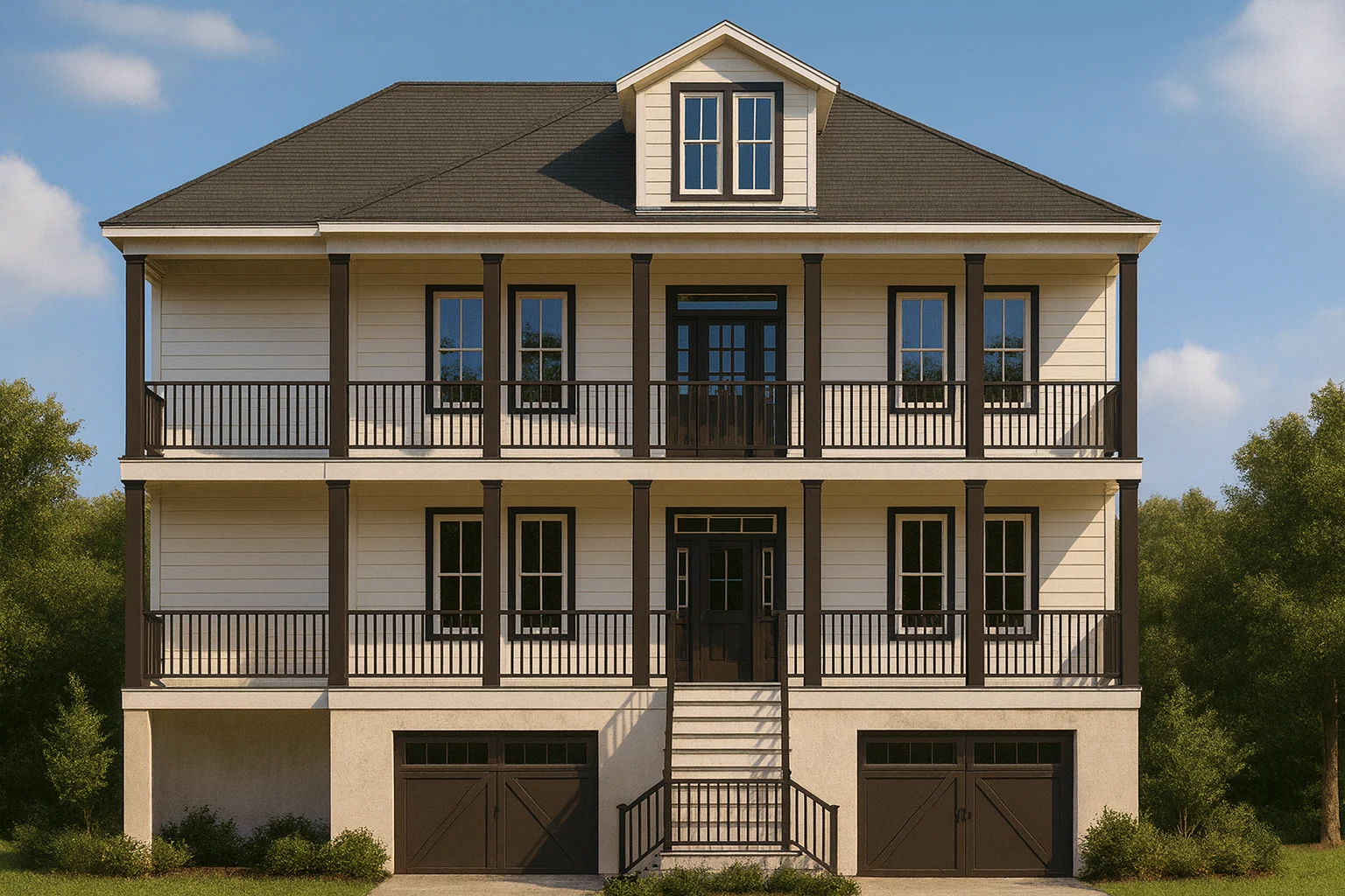 Stunning 3-Story House Plan with Elevator, Screened Porch & Coastal Charm