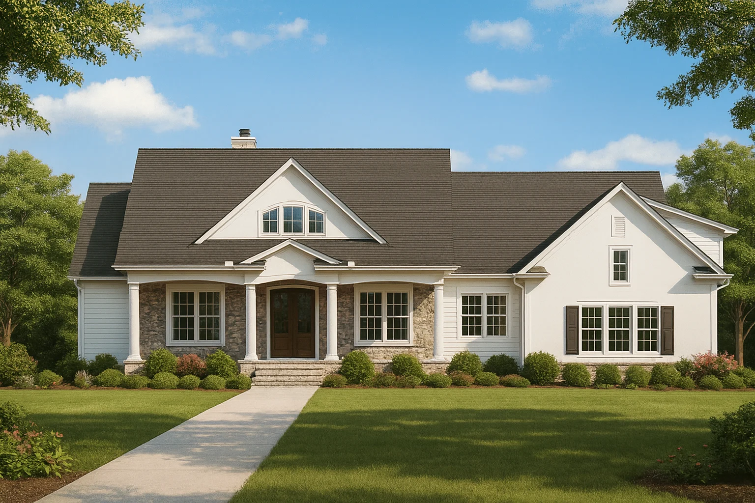 Craftsman Home Plan with 4 Bedrooms, Large Floor Plan Design