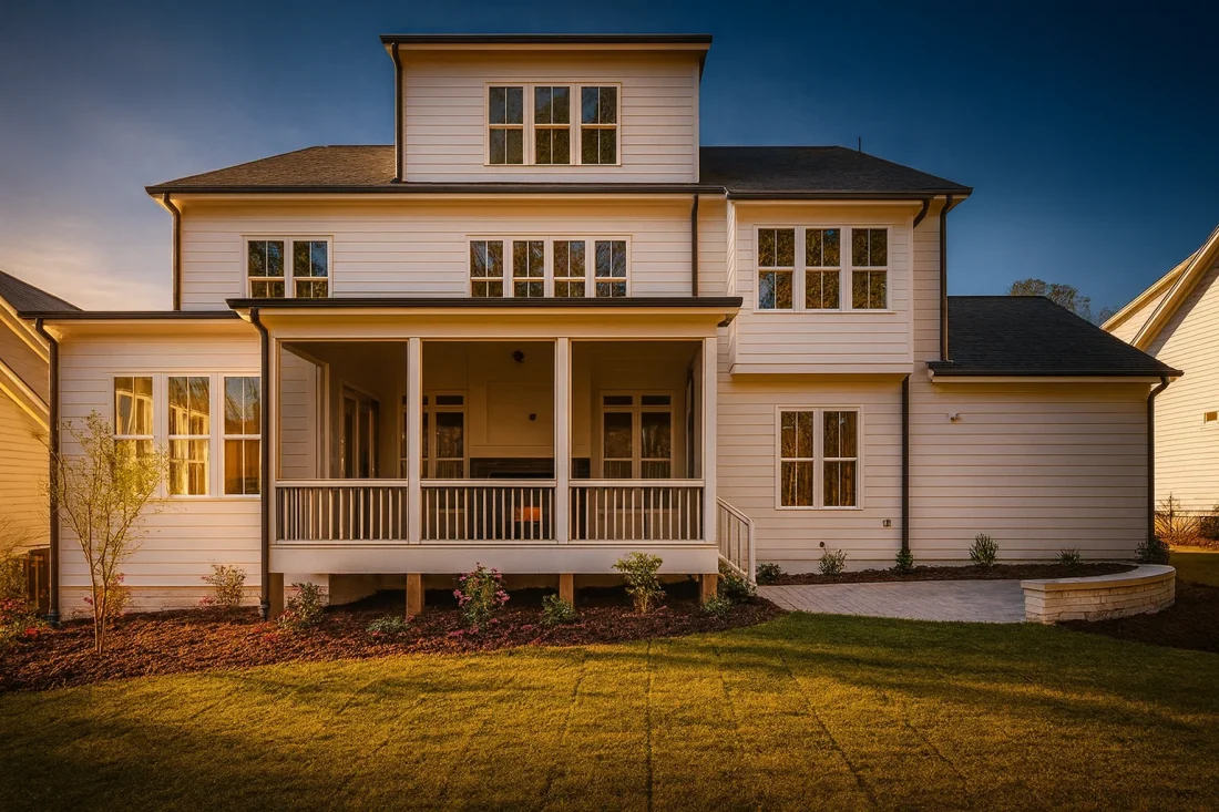 Modern Farmhouse home with white brick exterior, gable roof, and transitional architectural design