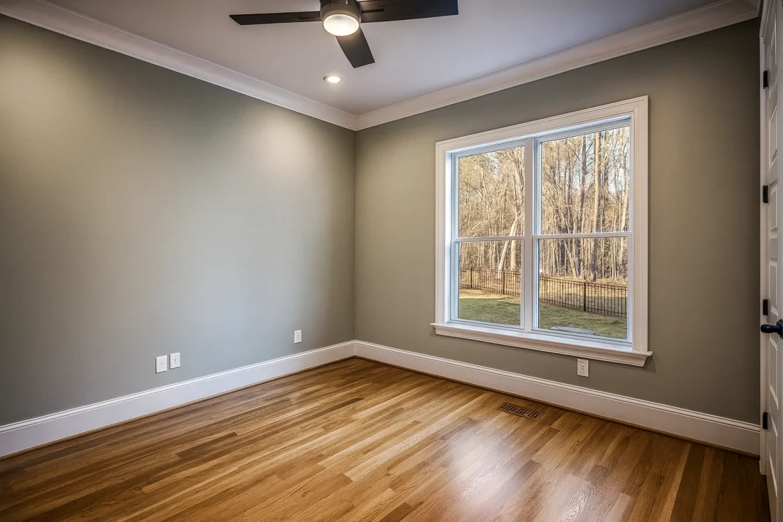 Modern Farmhouse home with white brick exterior, gable roof, and transitional architectural design