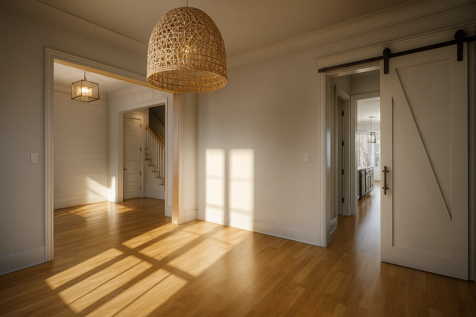 Modern Farmhouse home with white brick exterior, gable roof, and transitional architectural design