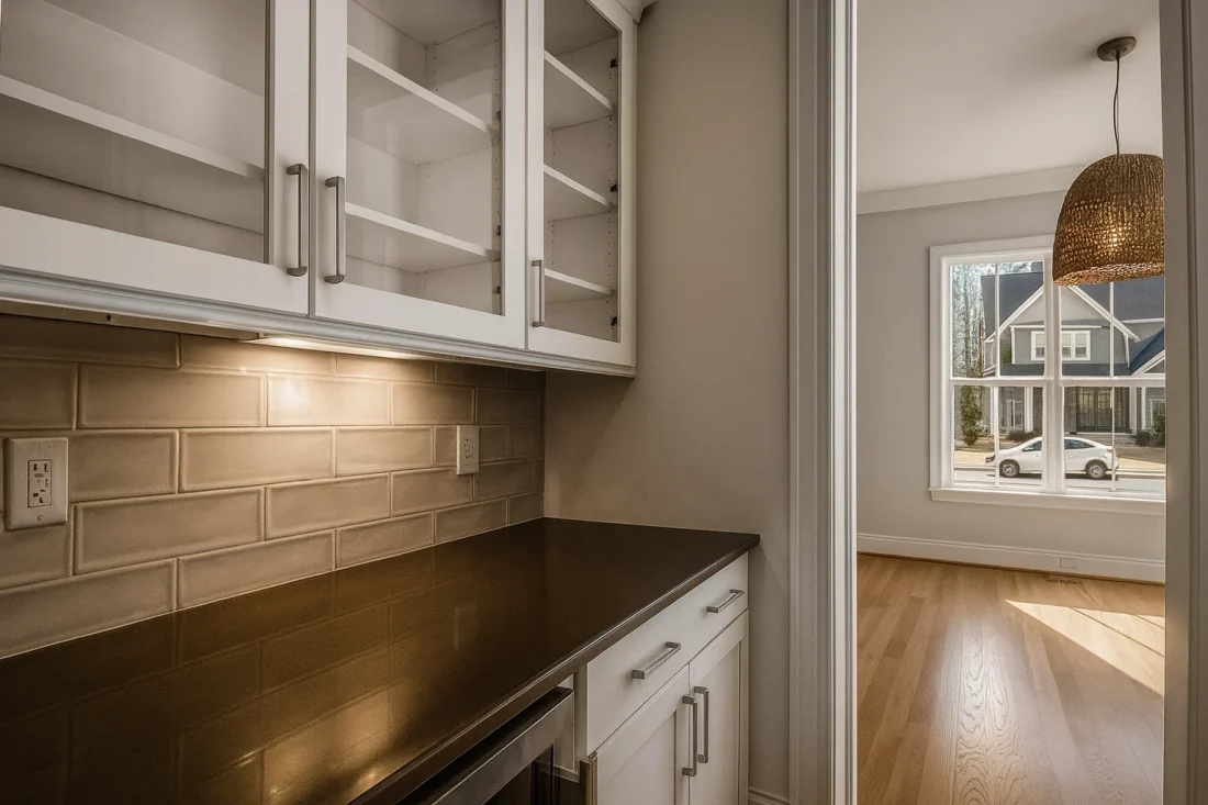 Modern Farmhouse home with white brick exterior, gable roof, and transitional architectural design