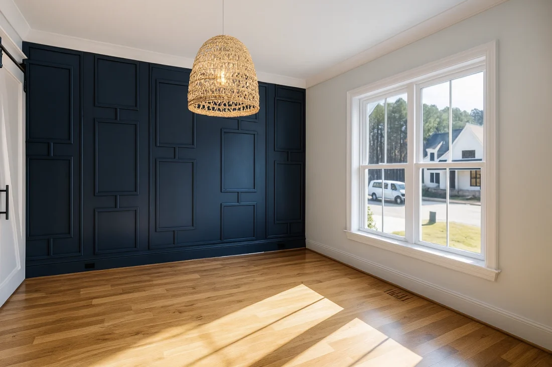 Modern Farmhouse home with white brick exterior, gable roof, and transitional architectural design