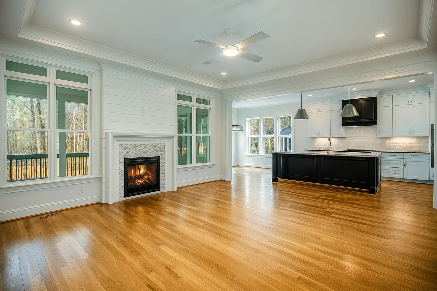 Modern Farmhouse home with white brick exterior, gable roof, and transitional architectural design