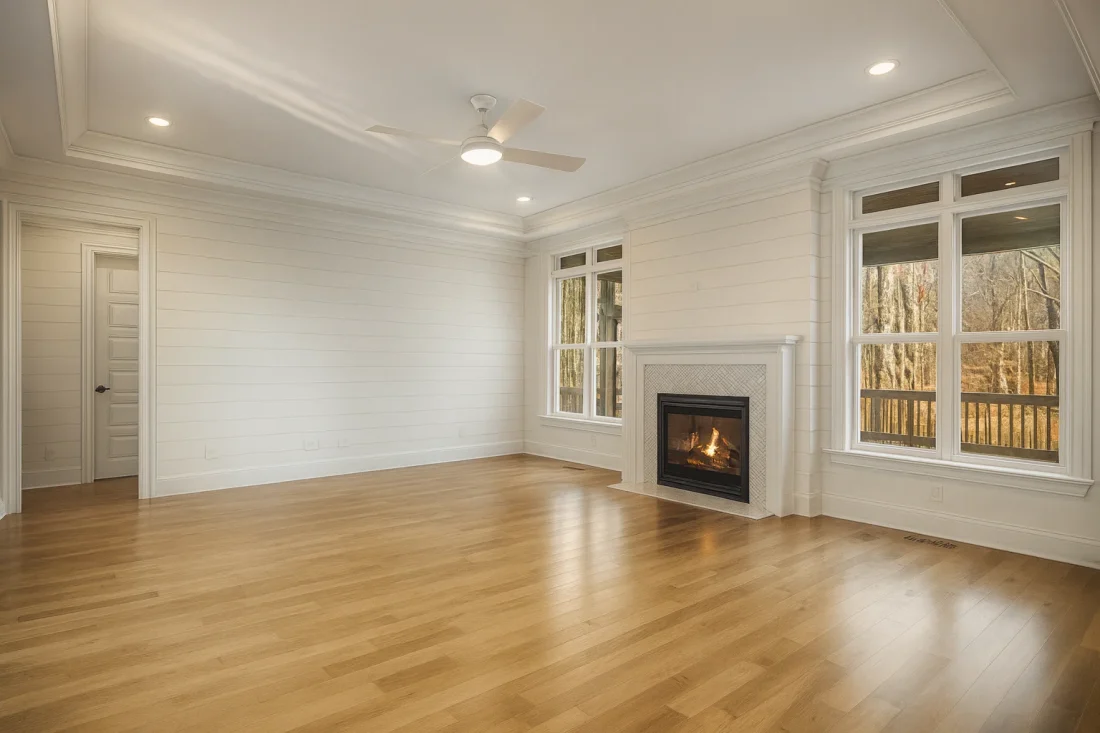 Modern Farmhouse home with white brick exterior, gable roof, and transitional architectural design