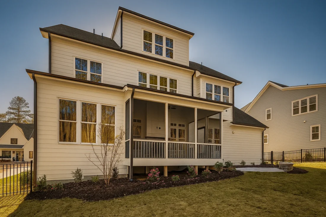 Modern Farmhouse home with white brick exterior, gable roof, and transitional architectural design