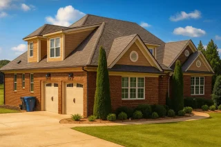 Traditional Craftsman house plan with brick and shake exterior, 4 bedrooms, and 2-car garage
