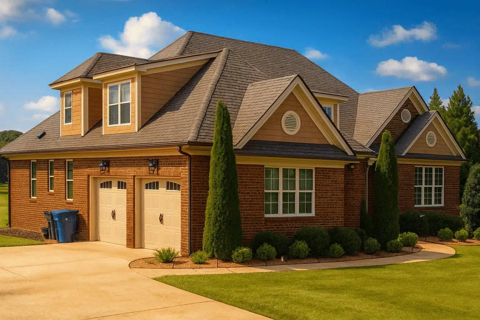 Traditional Craftsman house plan with brick and shake exterior, 4 bedrooms, and 2-car garage